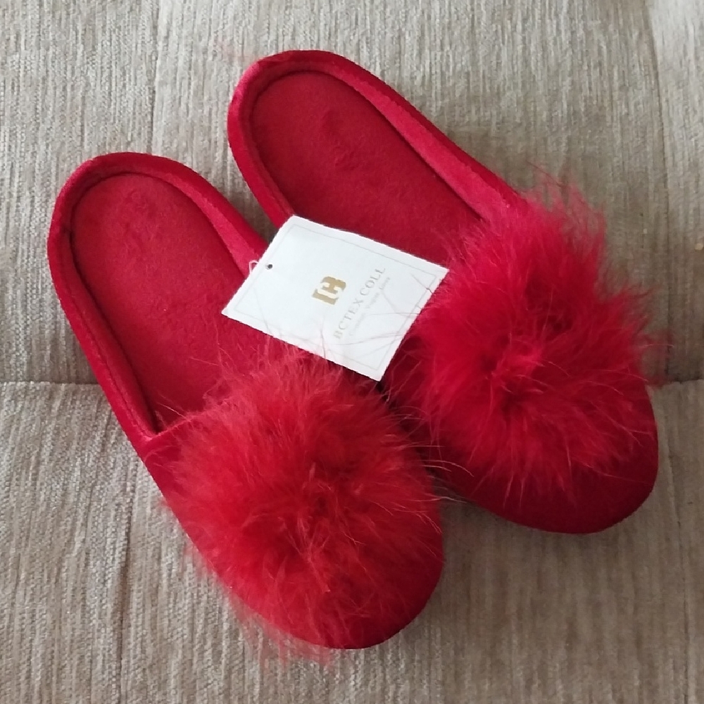 NWT Red Fuzzy Slippers